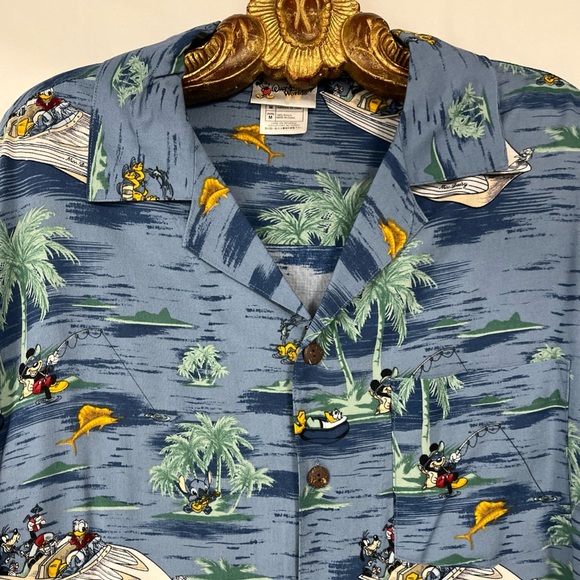 Disney Other - Walt Disney World Blue Rowboat Mickey Short Sleeves Resort Cabana Shirt Mens M
